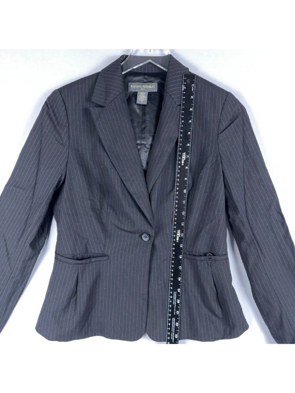 Banana Republic Single-Button Blazer Coat Womens Size 6 Pinstripe Black - Picture 7 of 10